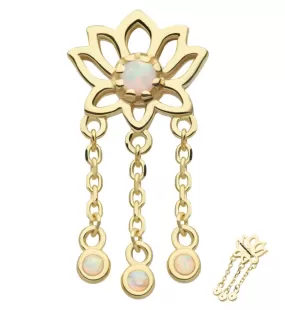 14kt Gold Lotus Flower White Opalite Dangle Chains Threadless Top