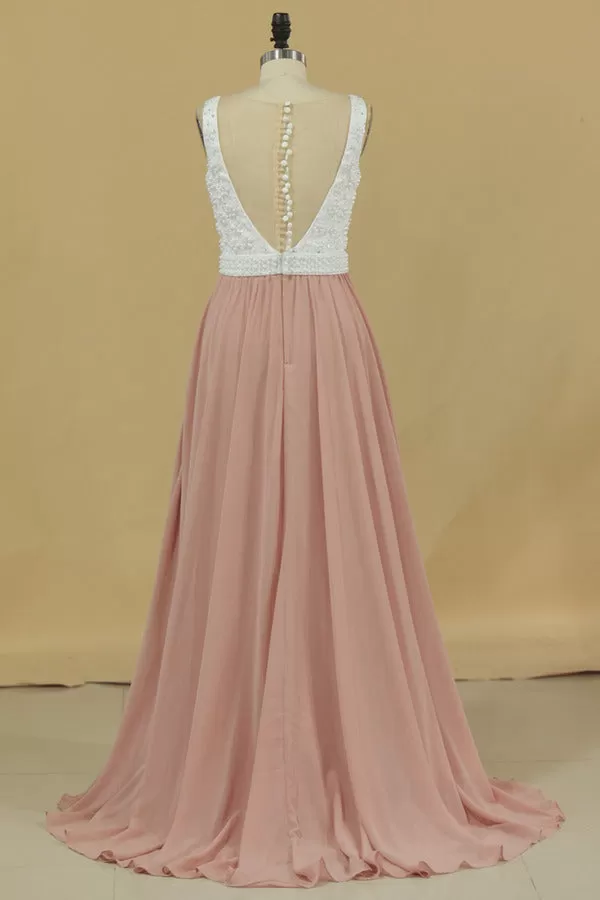 2024 Scoop Prom Dresses A Line Chiffon With Beading PGA44B11