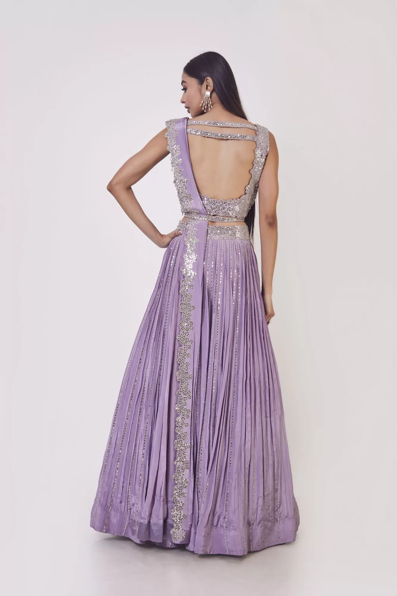 30Z348-RO Lilac Mirror Work Crepe Lehenga with Dupatta