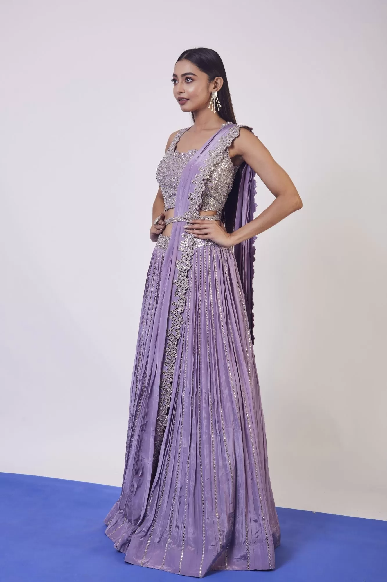 30Z348-RO Lilac Mirror Work Crepe Lehenga with Dupatta