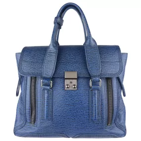 3.1 Philip Lim Blue Grained Leather Pashli Medium Satchel Bag