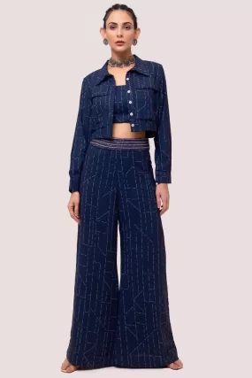 50Z967-RO Navy Blue Printed Tussar Palazzo Set