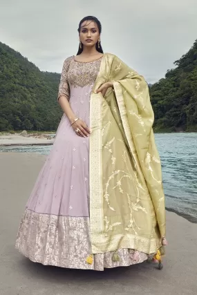 510006-RO Mauve Georgette Anarkali Suit with Green Dupatta