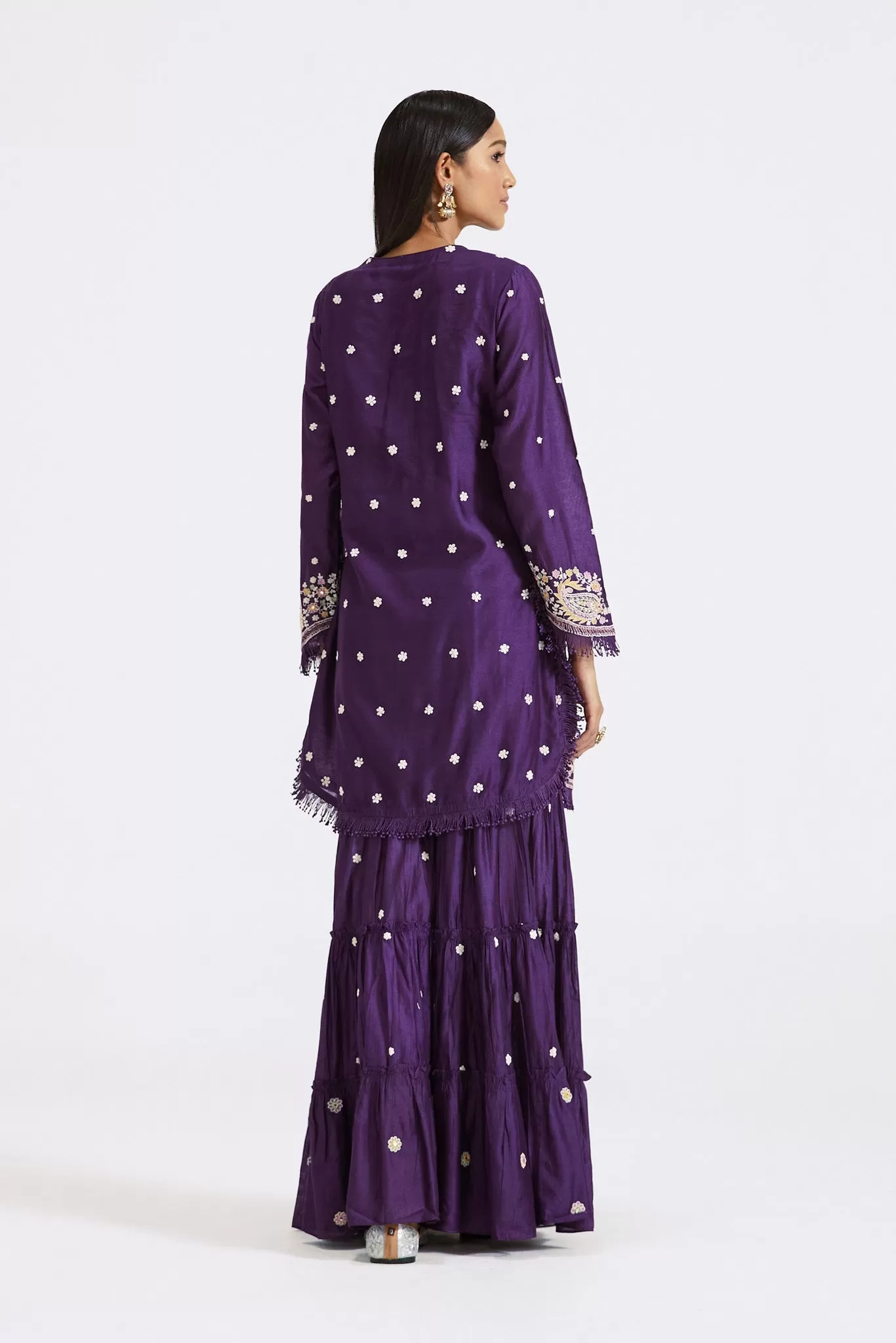 51Z007-NRO Purple Embroidered Chanderi Sharara Suit with Dupatta