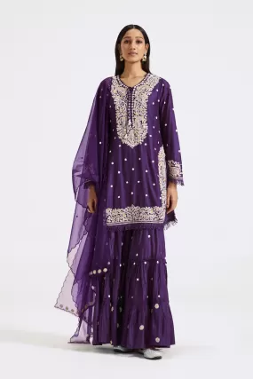 51Z007-NRO Purple Embroidered Chanderi Sharara Suit with Dupatta