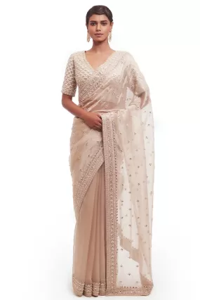 90Z989-RO Dusty White Tissue Saree with Embroidered Blouse