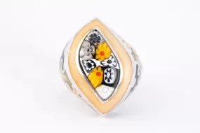 925 Silver Multicolored Enamel Flower Ring Size 6.75 (21.49g.)