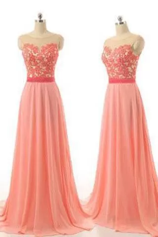 A-Line Peach Lace Custom Cheap Chiffon Open Back Cap Sleeves Bridesmaid Dresses