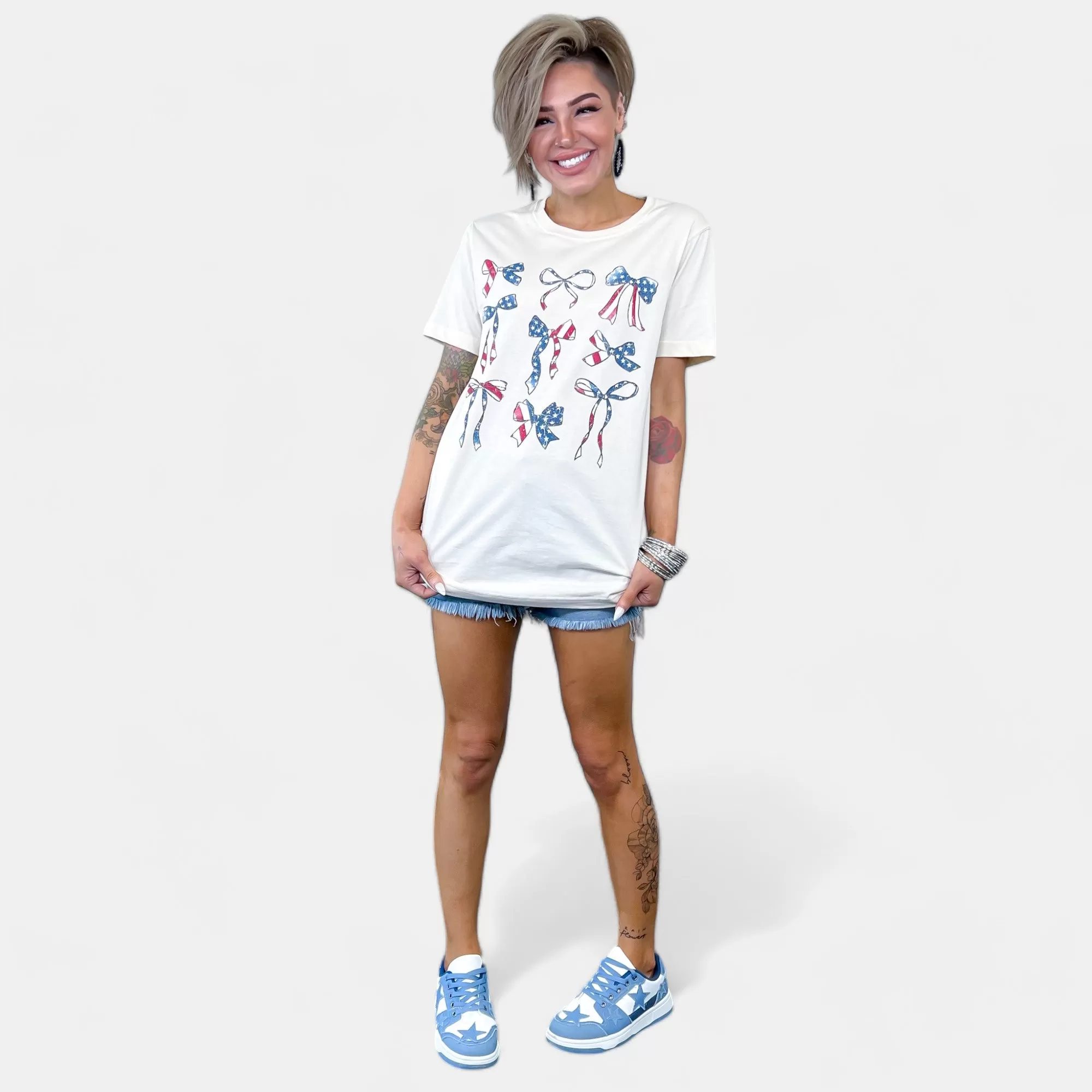 American Flag Bow Graphic T-Shirt