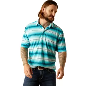 'Ariat' Men's All Over Print Polo - Peacock Blue 2