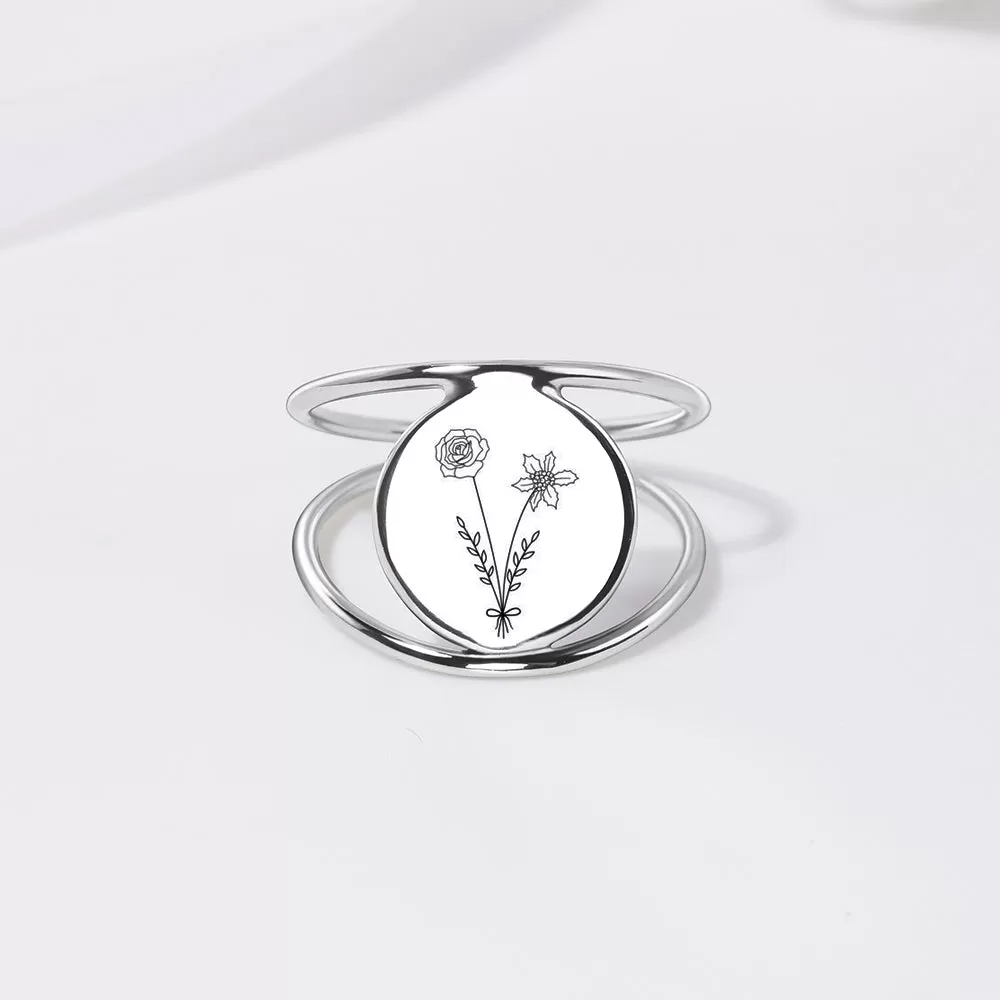 Birth Flower Ring Sterling Silver Personalized Flower Bouquet Ring