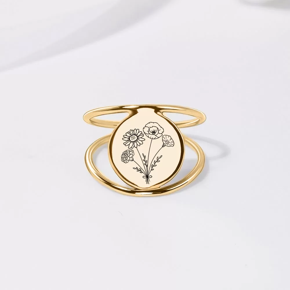 Birth Flower Ring Sterling Silver Personalized Flower Bouquet Ring