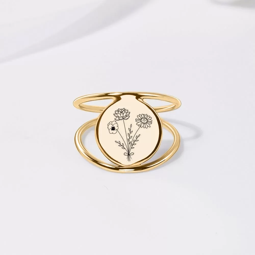 Birth Flower Ring Sterling Silver Personalized Flower Bouquet Ring