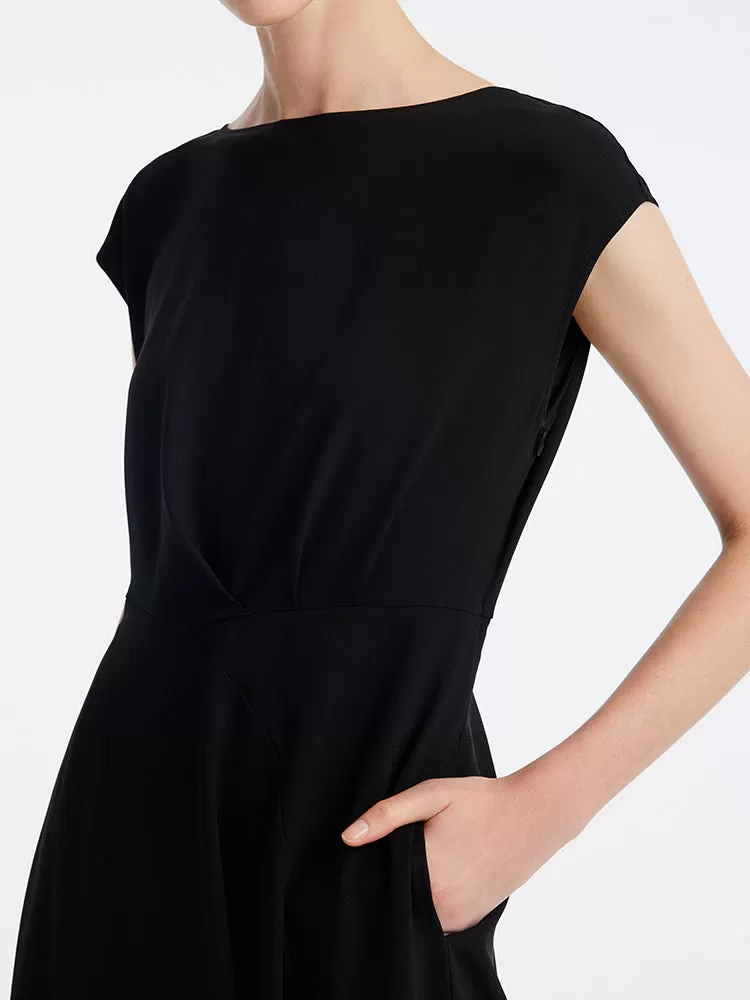 Black Acetate Slash Neck Midi Dress