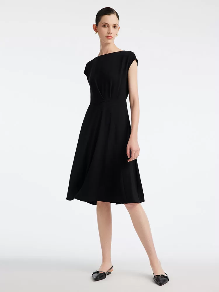 Black Acetate Slash Neck Midi Dress