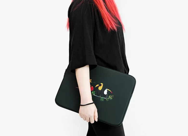 Black Bird Toucans Graphic Laptop Sleeves iPad 11 13 15 inch Cases Protective Covers Handbags Square Pouches Designer Artist Prints Cute Lightweight School Collage Office Zipper Fashion Unique Gifts couple items Skins