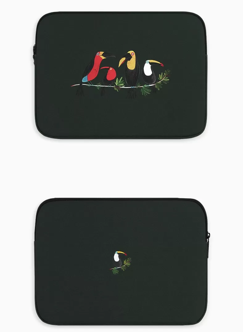 Black Bird Toucans Graphic Laptop Sleeves iPad 11 13 15 inch Cases Protective Covers Handbags Square Pouches Designer Artist Prints Cute Lightweight School Collage Office Zipper Fashion Unique Gifts couple items Skins