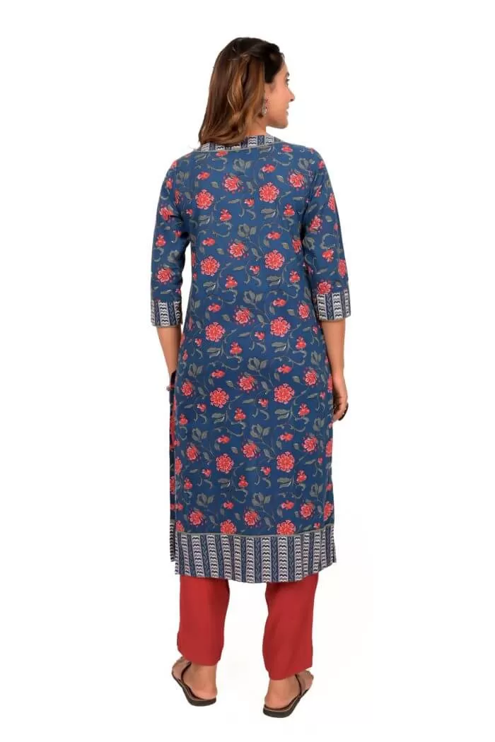 Blue Floral Printed Kurta