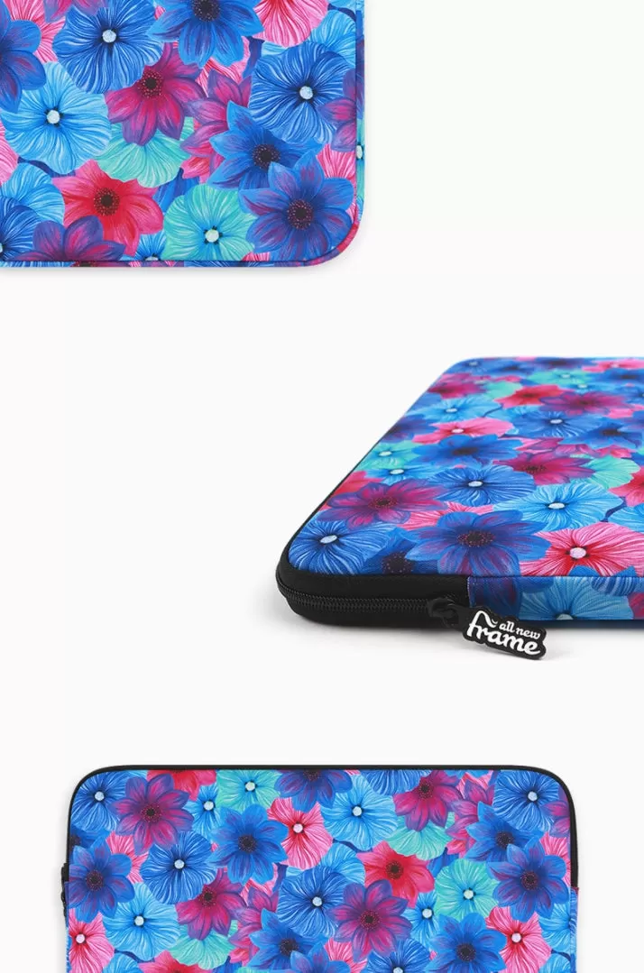 Blue Red Dahlia Floral Graphic Laptop Sleeves 11 13 15 inch Cases Protective Covers Handbags Square Pouches Designer Artist Prints Cute Lightweight School Collage Office Zipper Fashion Unique Gifts Skins