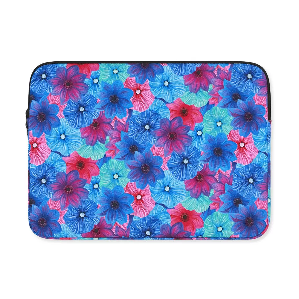 Blue Red Dahlia Floral Graphic Laptop Sleeves 11 13 15 inch Cases Protective Covers Handbags Square Pouches Designer Artist Prints Cute Lightweight School Collage Office Zipper Fashion Unique Gifts Skins