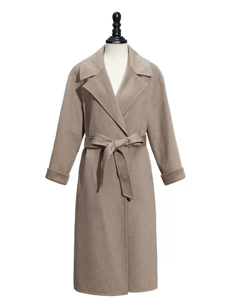 Cashmere Lapel Women Coat With Belt