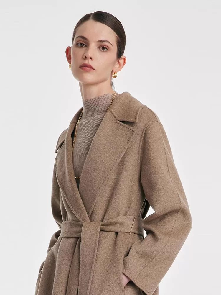 Cashmere Lapel Women Coat With Belt