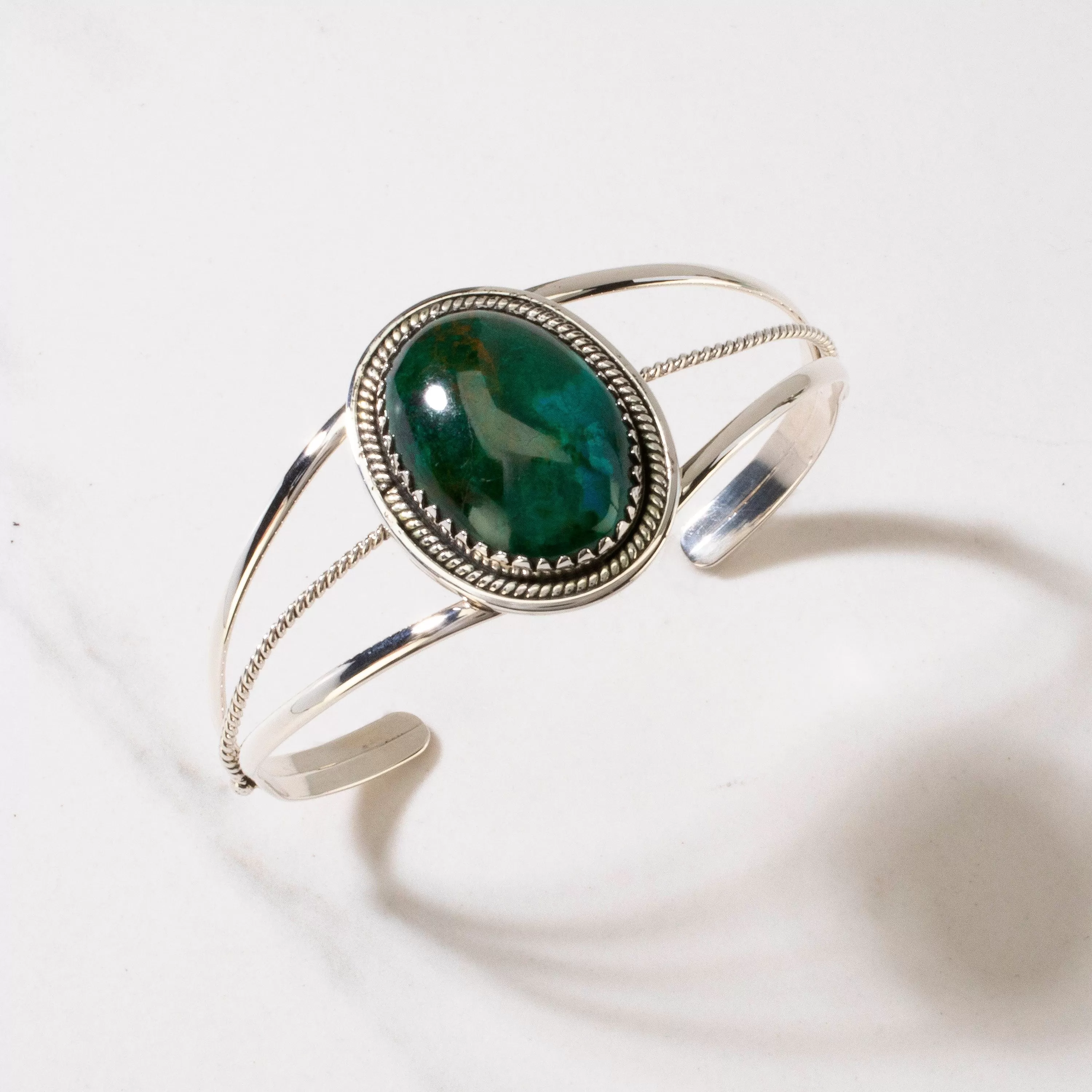 Chrysocolla Cabochon Navajo USA Native American Made 925 Sterling Silver Cuff