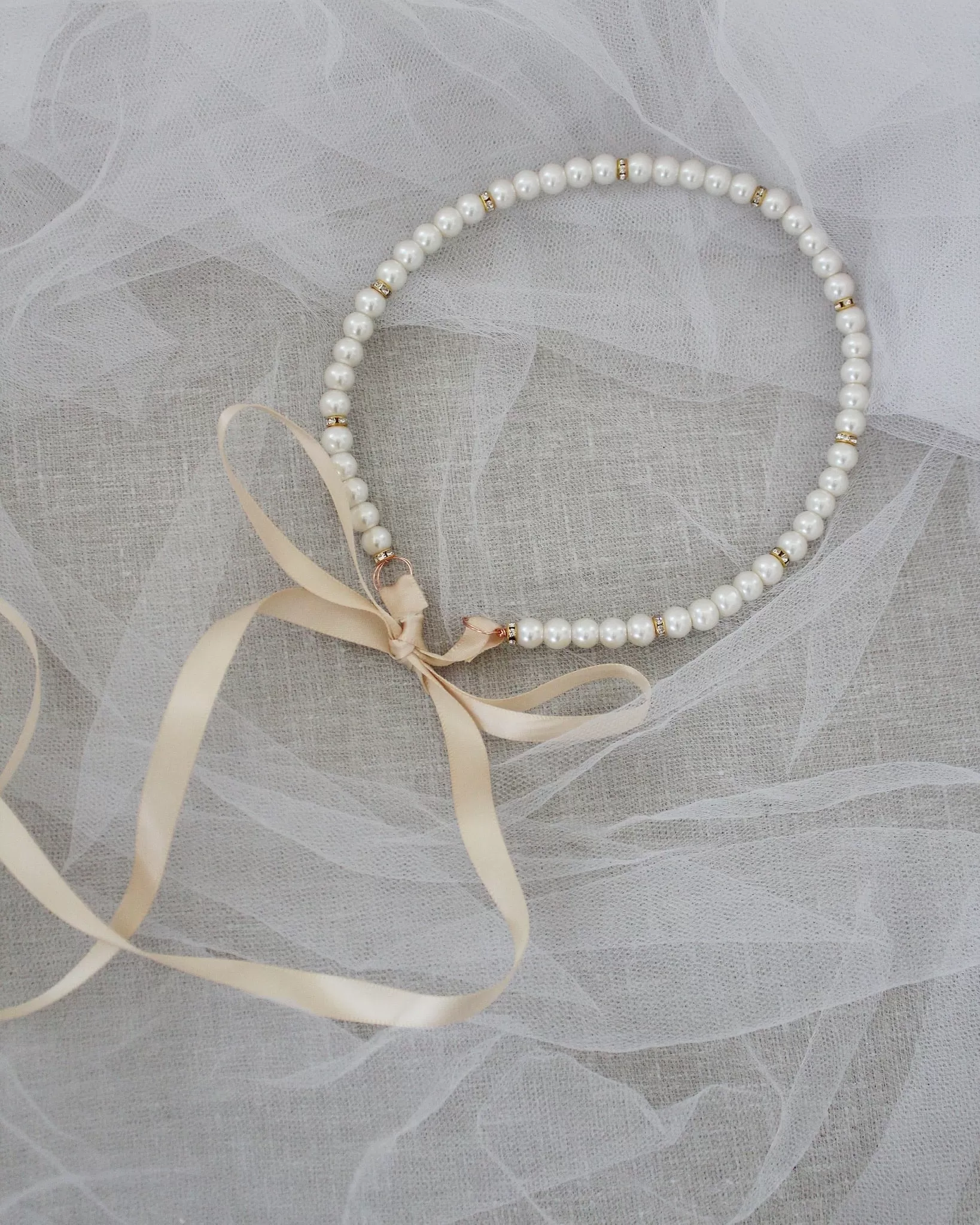 Classic All Pearls Headpiece with Gold Beads