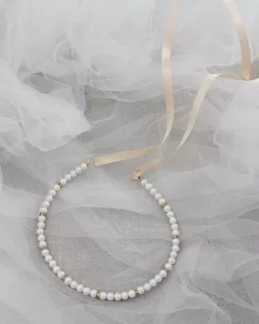 Classic All Pearls Headpiece with Gold Beads