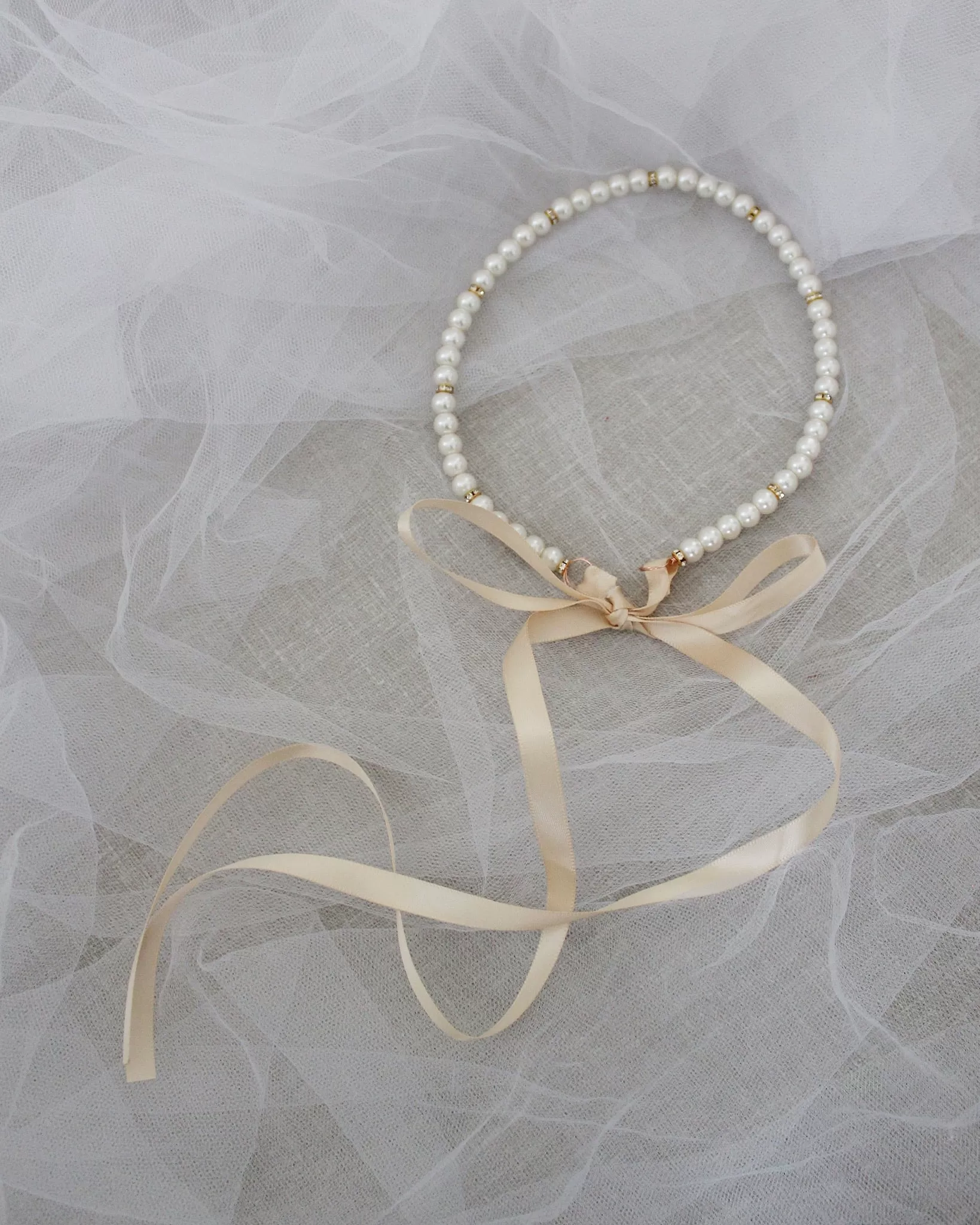 Classic All Pearls Headpiece with Gold Beads