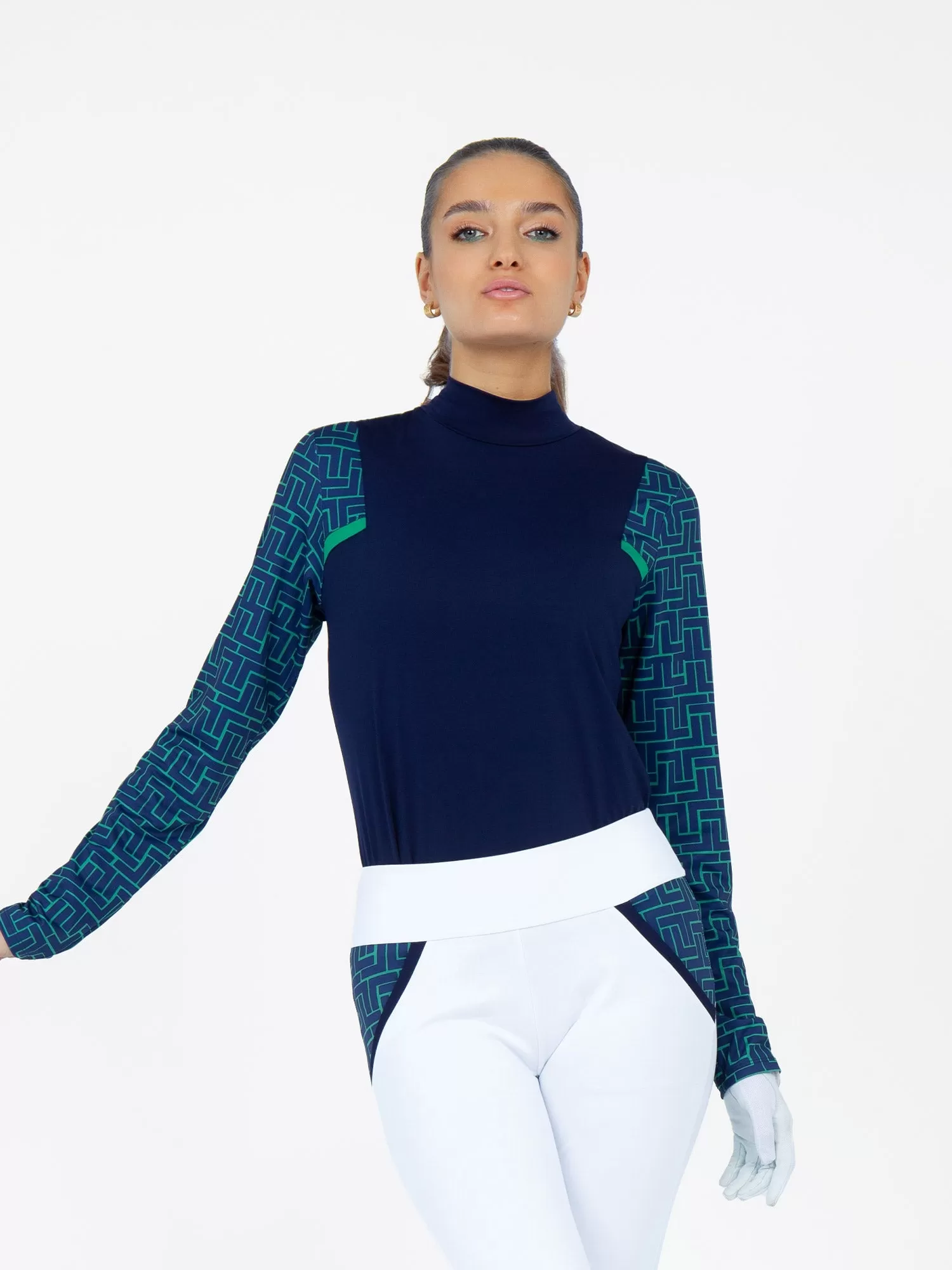 Colorblock Active Sofia Long Sleeves Mock Neck - Ink/Ink Tessel