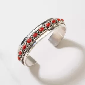 Darrin Livingston Navajo Red Coral USA Native American Made 925 Sterling Silver Cuff