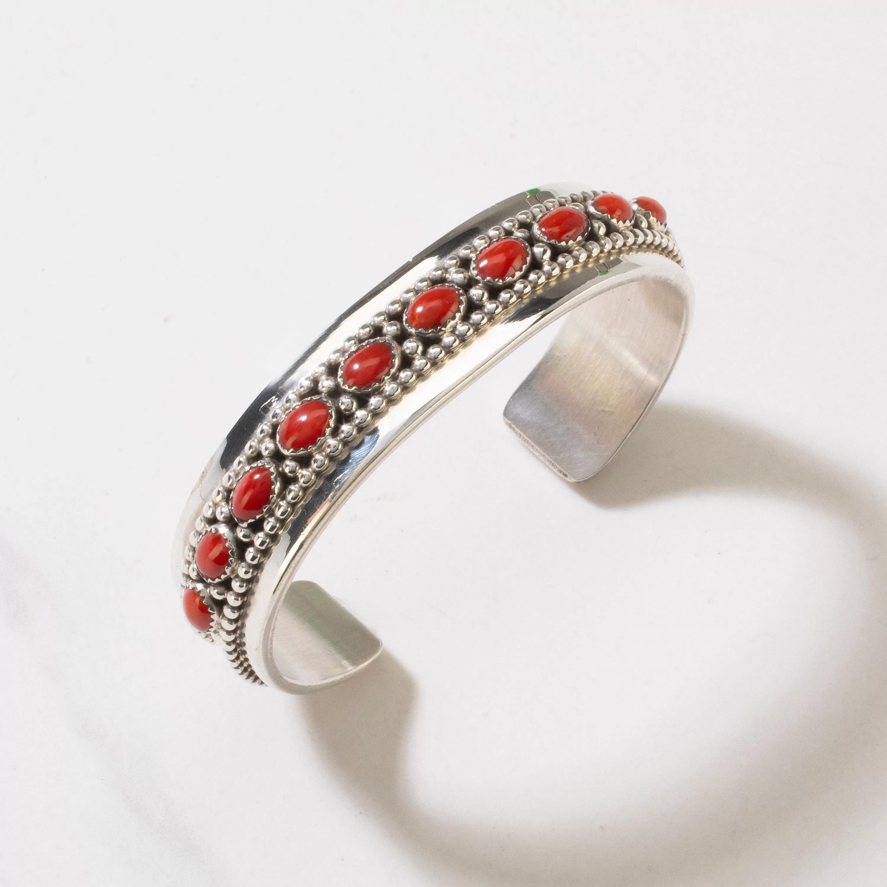 Darrin Livingston Navajo Red Coral USA Native American Made 925 Sterling Silver Cuff