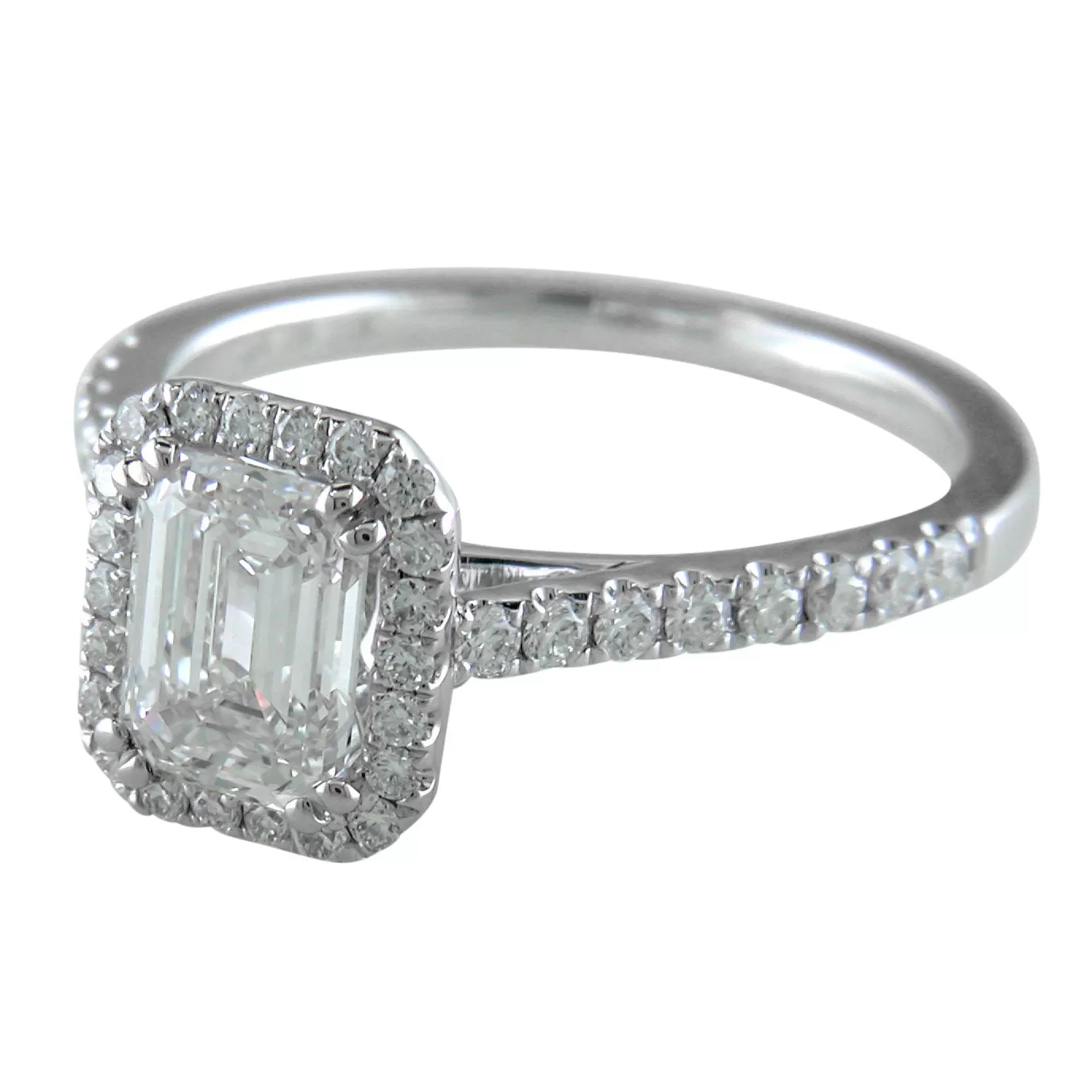 Emerald Cut Diamond Halo White Gold Engagement Ring