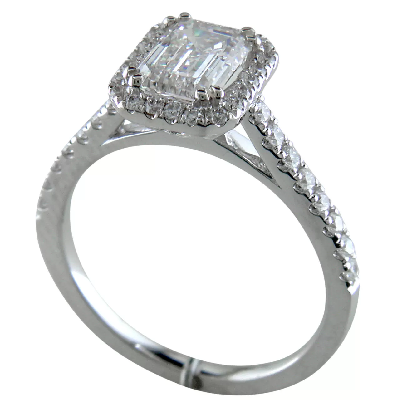 Emerald Cut Diamond Halo White Gold Engagement Ring