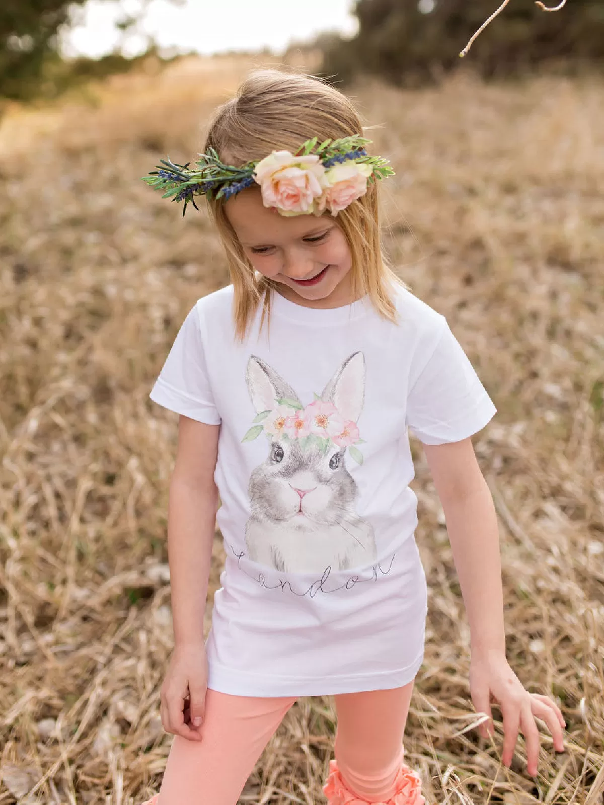 Flower Bunny Girls Easter Shirt