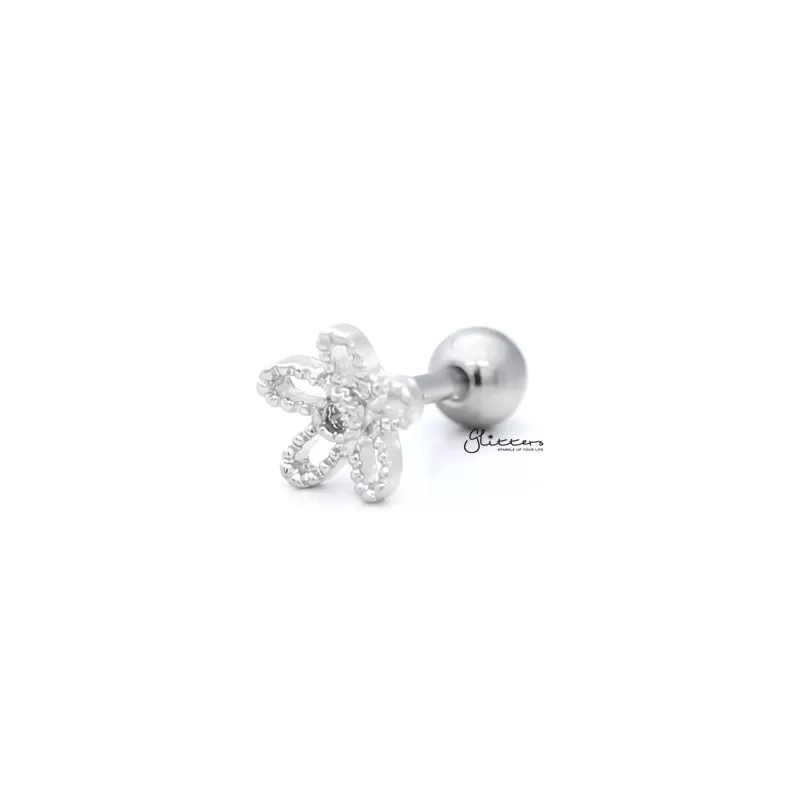 Flower with C.Z Center Cartilage Tragus Barbell - Ball End | Flat Back