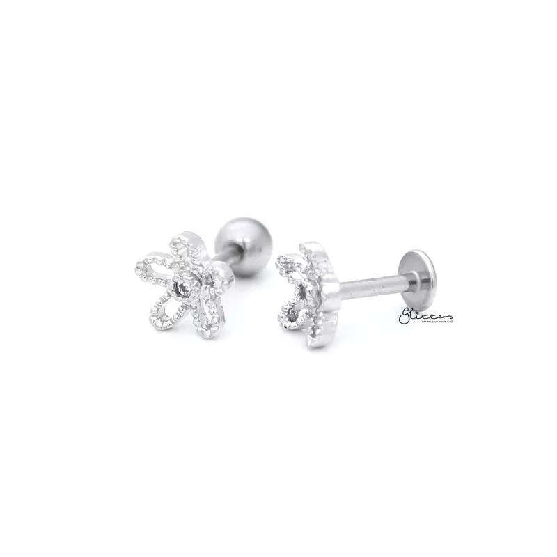 Flower with C.Z Center Cartilage Tragus Barbell - Ball End | Flat Back