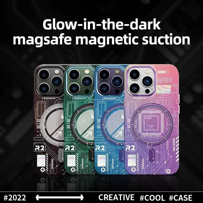 Fluorescent Hard Cover: Luminous Magnetic Cute Phone Case for iPhone 15, 14, 13, and 12 Pro Max