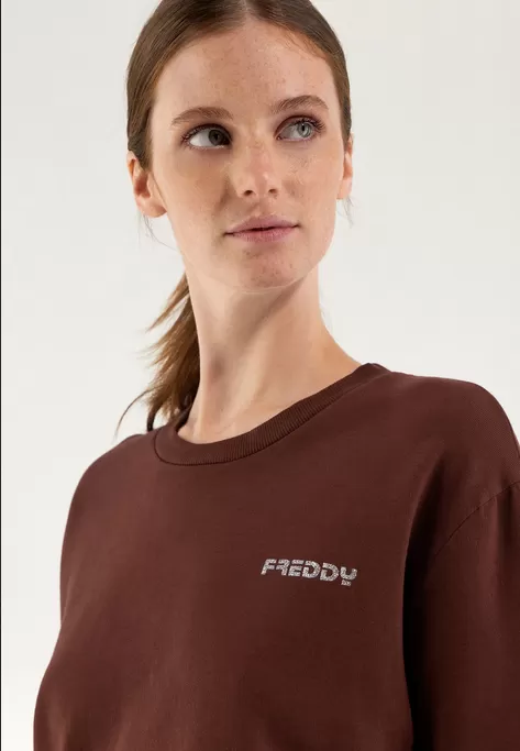 Freddy Garment dyed comfort crew neck cropped sweatshirt JOYC024X Z40X moonbeam direct dyed 