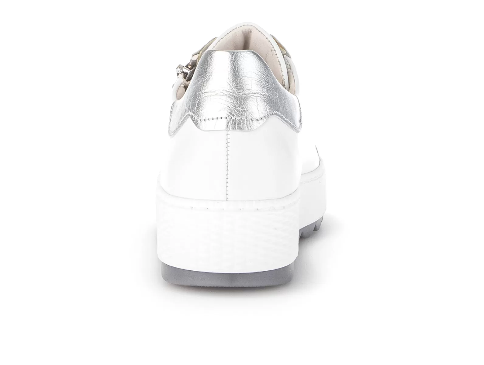 GABOR 46.058.50 WHITE PLATORM TRAINER WITH SILVER TAB