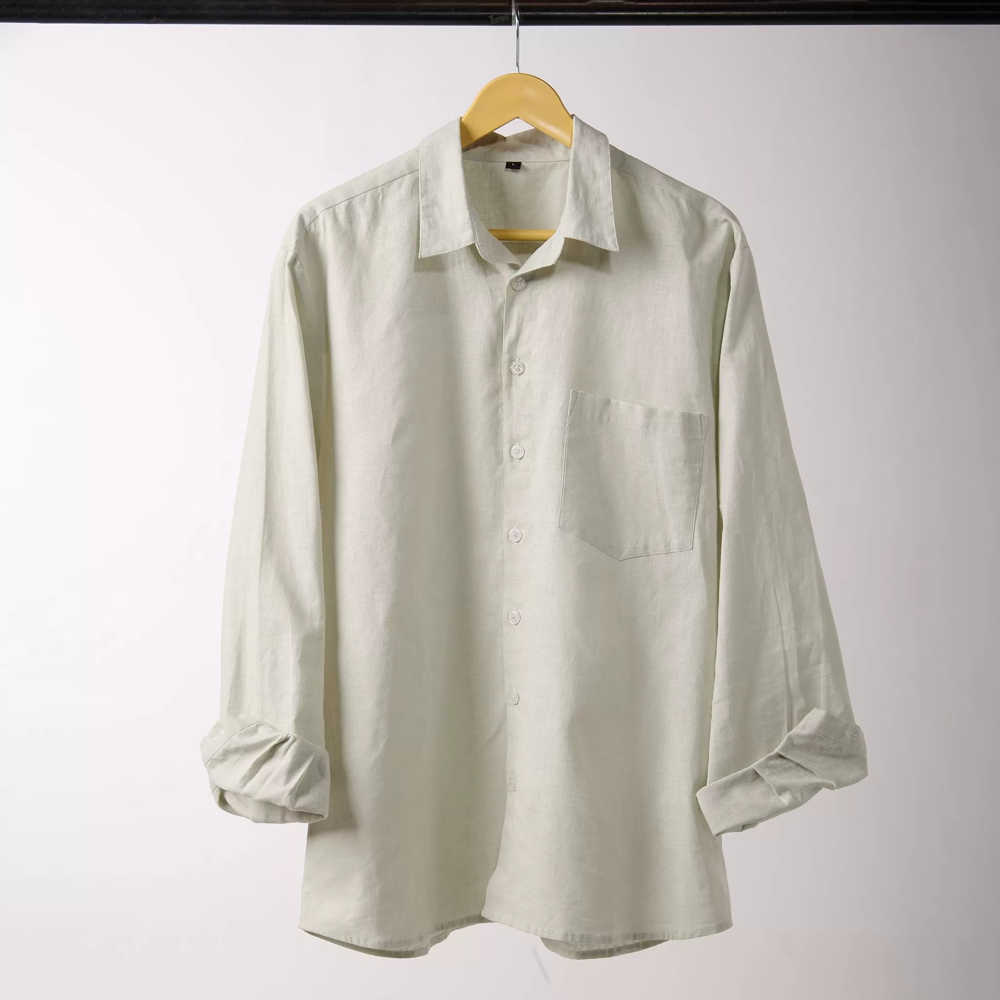 Green relaxed fit full sleeve linen shirt