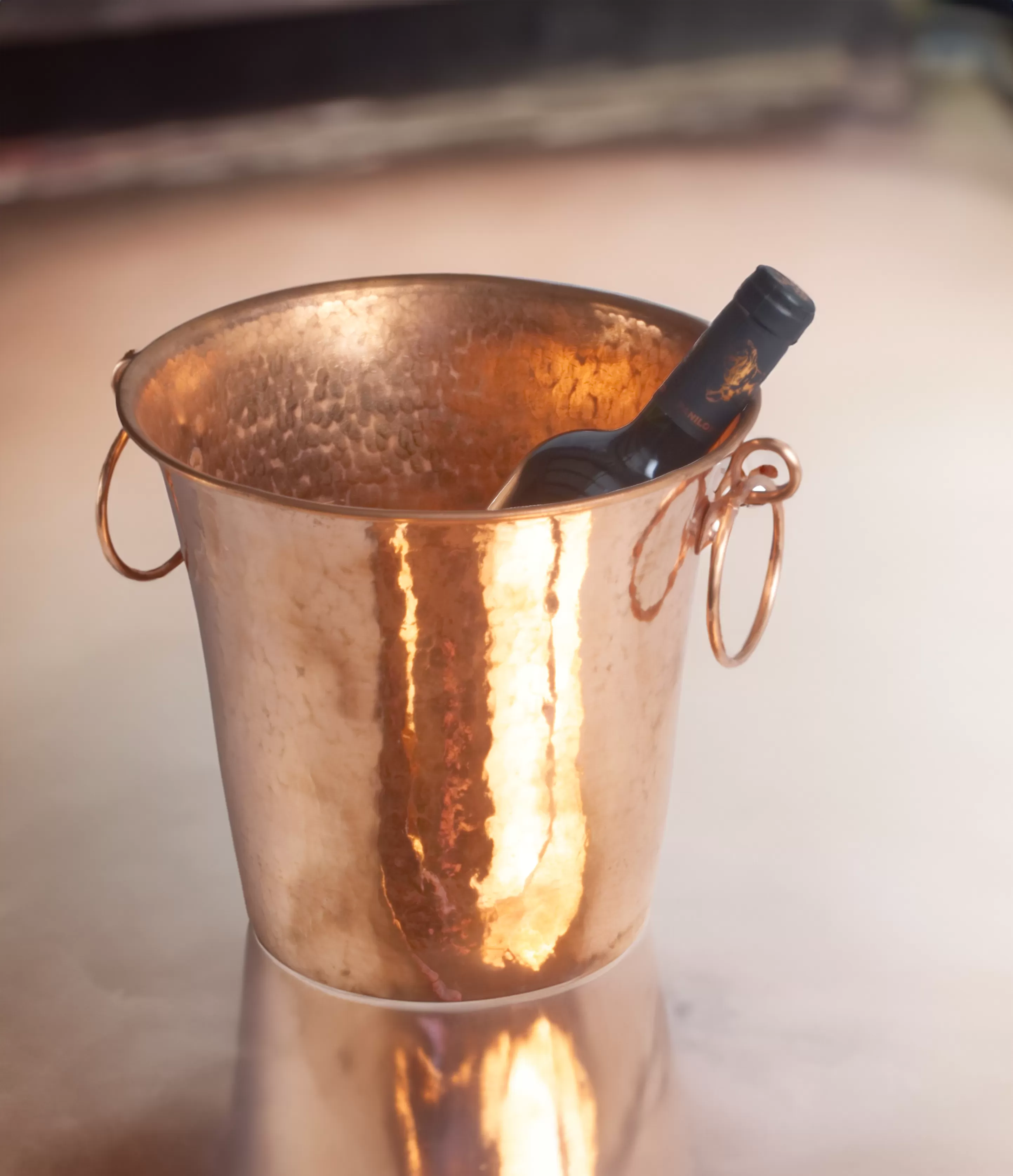 Hand Hammered Copper Wine Bucket (Polished) - Ring Handles