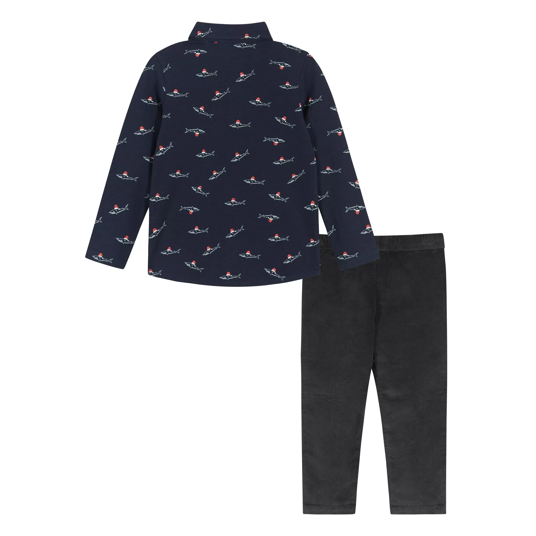 Infant Navy Holiday Sharks Knit Pique Buttondown Set  | Navy