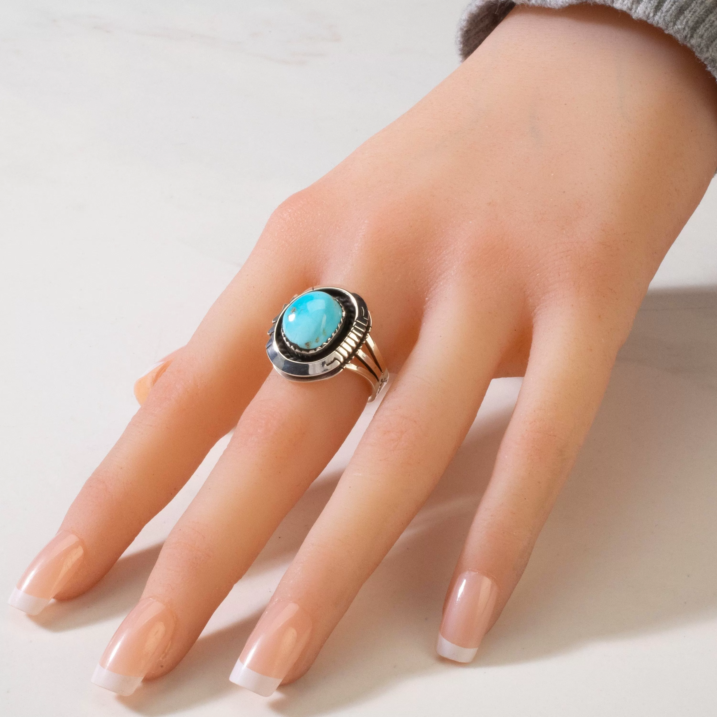 Joe Piaso Jr. Sleeping Beauty Turquoise Navajo USA Native American Made 925 Sterling Silver Ring