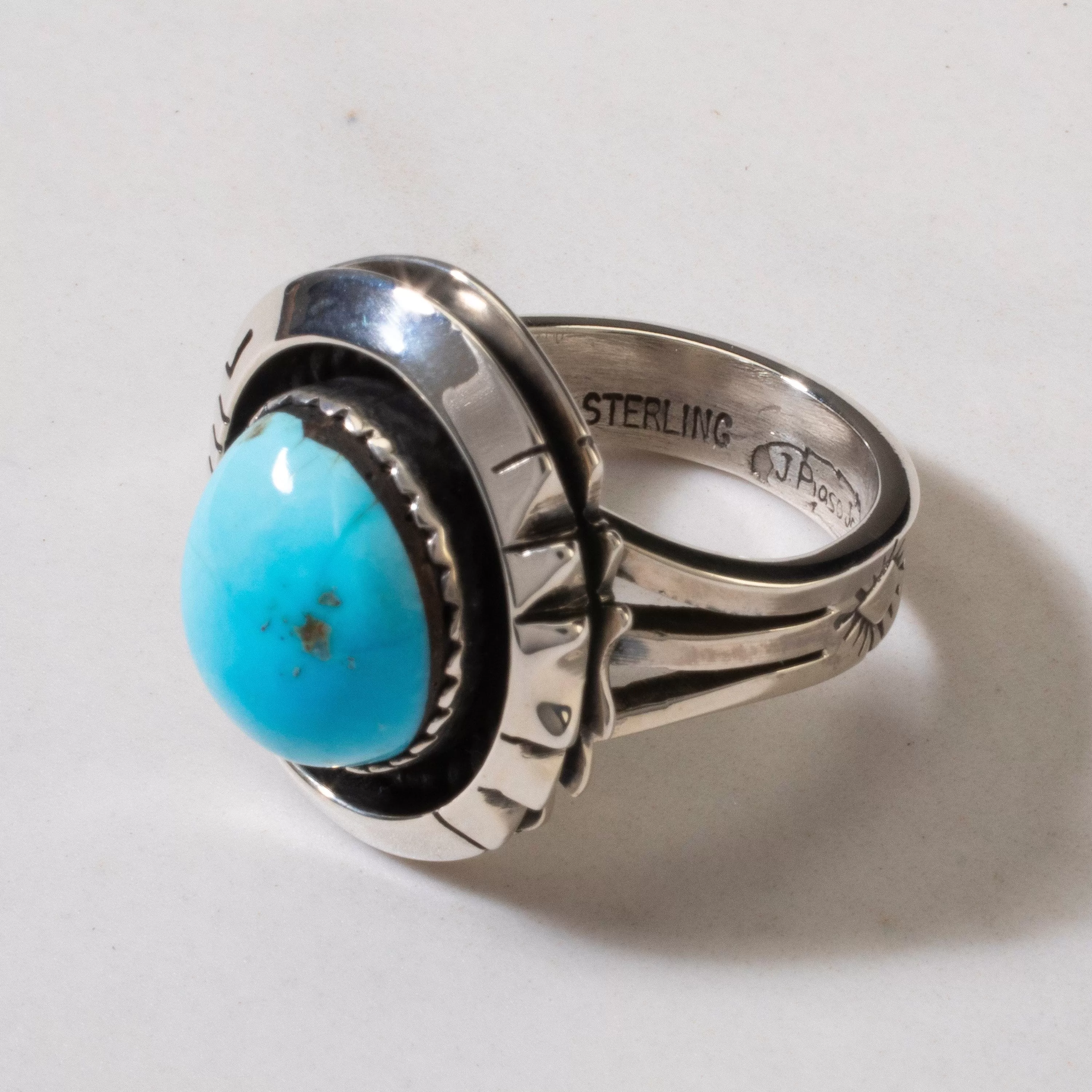 Joe Piaso Jr. Sleeping Beauty Turquoise Navajo USA Native American Made 925 Sterling Silver Ring