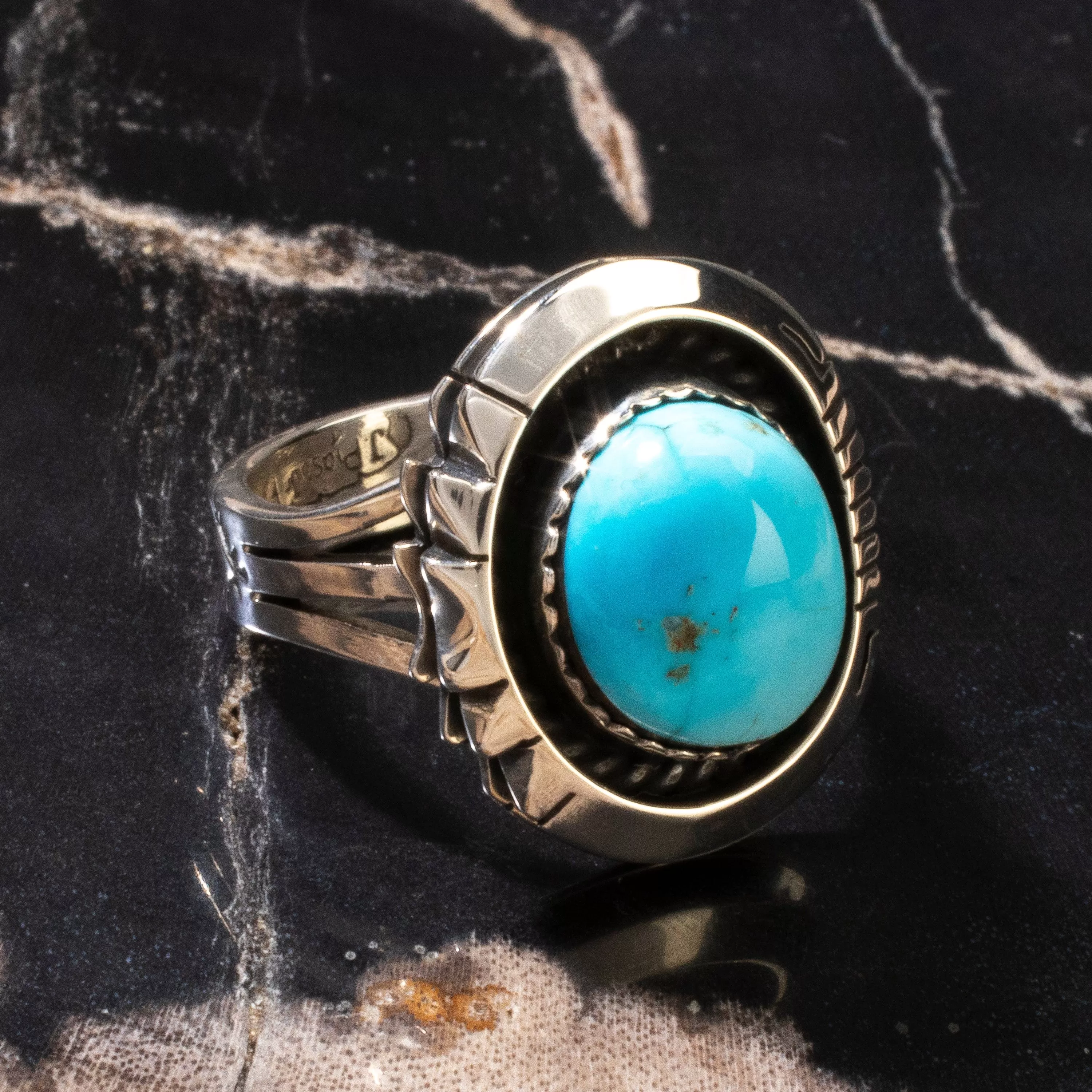 Joe Piaso Jr. Sleeping Beauty Turquoise Navajo USA Native American Made 925 Sterling Silver Ring