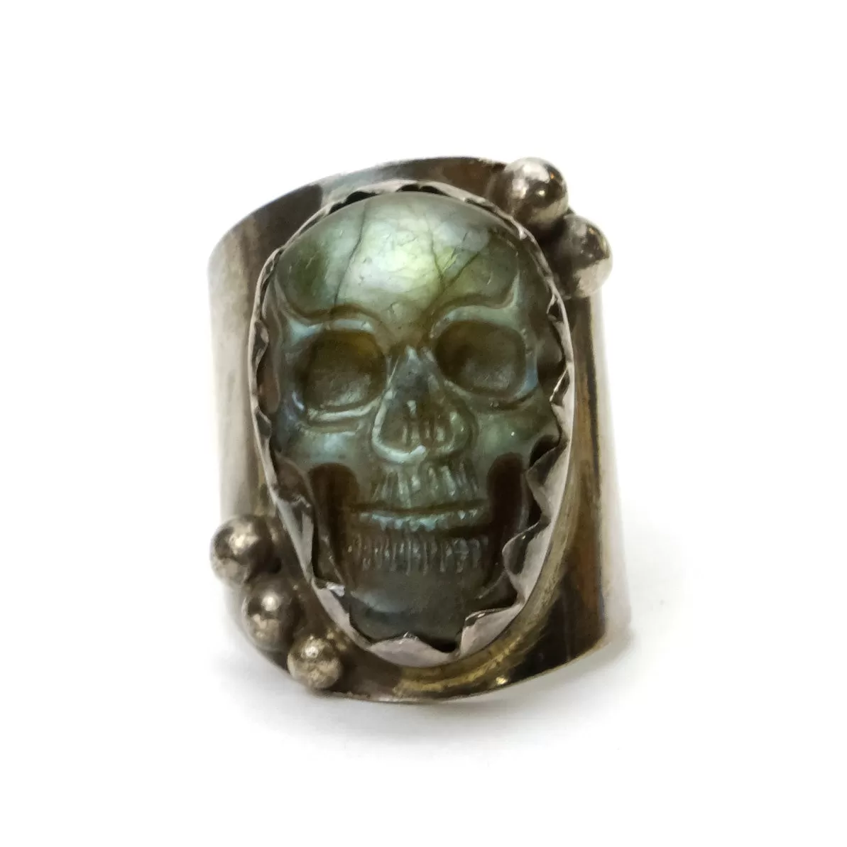 Labradorite Memento Mori Finely Carved Skull Cabochon in Sterling Silver 2