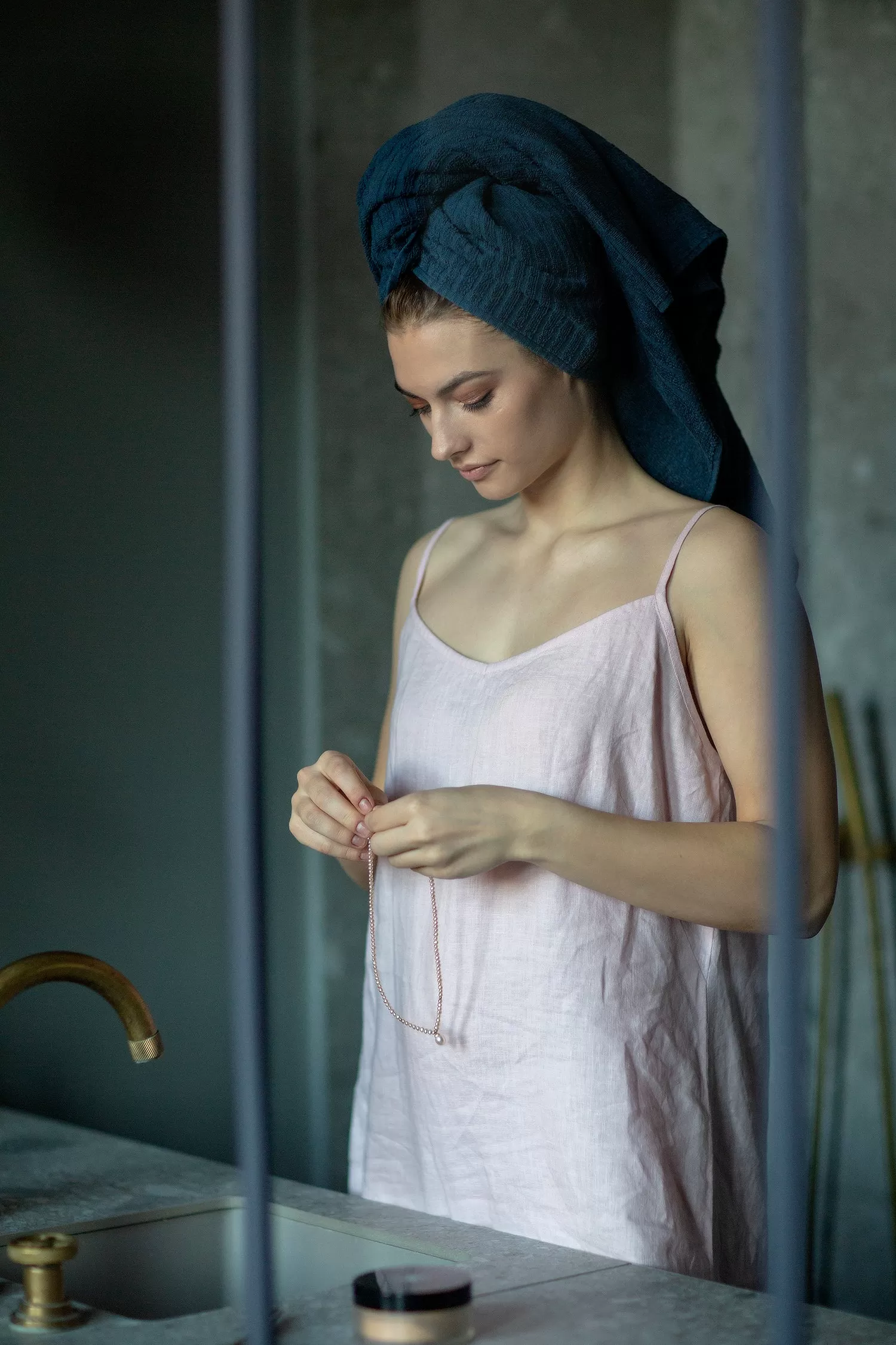 Linen sleep dress "Romantic" (Pastel pink)