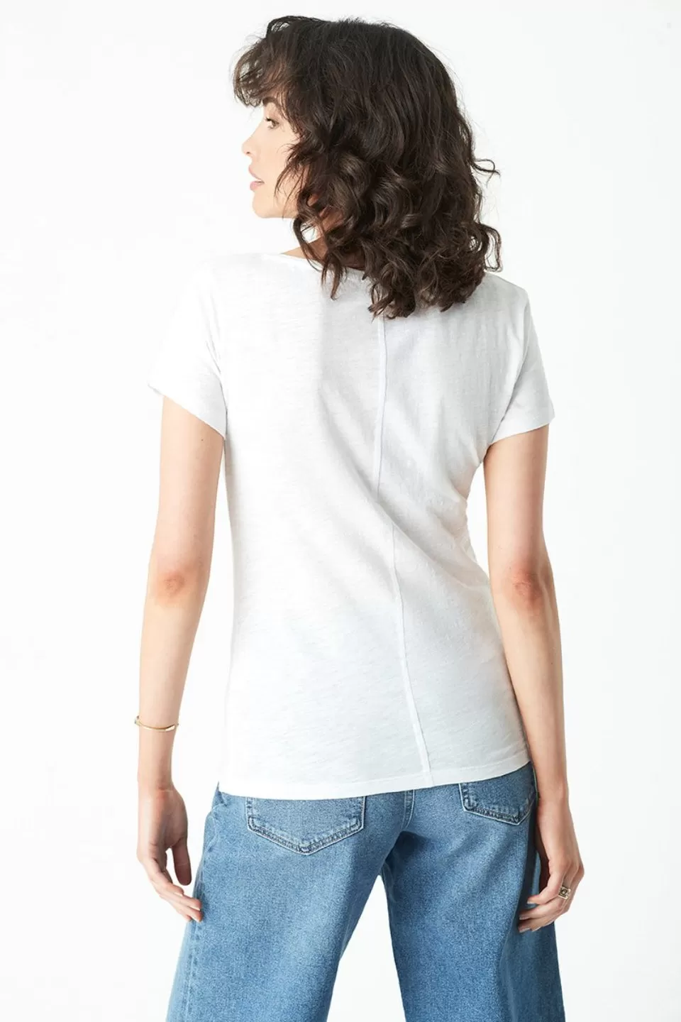 Luna White Cotton V Neck Tee